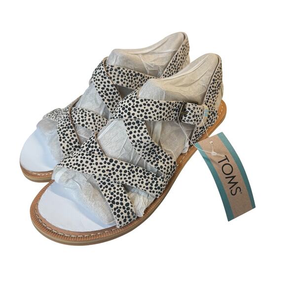 TOMS Sicily Crisscross Sandals Macadamia Mini Cheetah Suede NWOB Size 6 - Picture 3 of 9